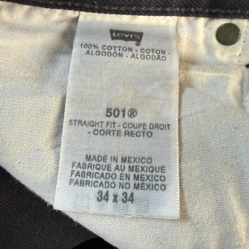 Levis‎ 501 Original Fit Jeans Mens 34x34 Navy Blue Dark Wash Button Fly Straight